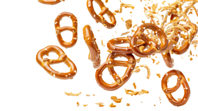 Pretzels dipped in rich caramel sauce. A delicious and sweet snack perfect for any occasion or food-related concept.