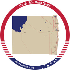 Map of Palm Beach County in Florida, USA arranged in a circle.