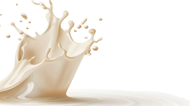 Creamy liquid splash isolated on white background. High-resolution image of a milk splash captured in mid-air for commercial use.