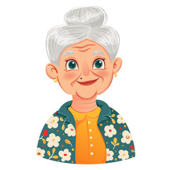 Adobe IllustrCute elderly woman in flat vector style, isolated on white background. Portrait of a stylish grandmother. Postcard for Grandparents' Day. Happy Mother's Dayator Artwork