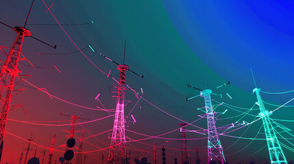 High-voltage power lines with the Indian flag colors, symbolizing India's energy infrastructure.