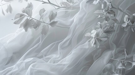 Obraz premium Delicate, translucent fabric intertwined with ethereal, leaf-like shapes creates a serene and dreamy composition
