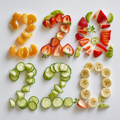Numbers made up of fruits and vegetables