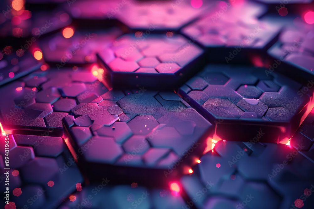 Aufkleber dark hexagonal pattern with vibrant purple and pink light reflections, creating a visually engaging 