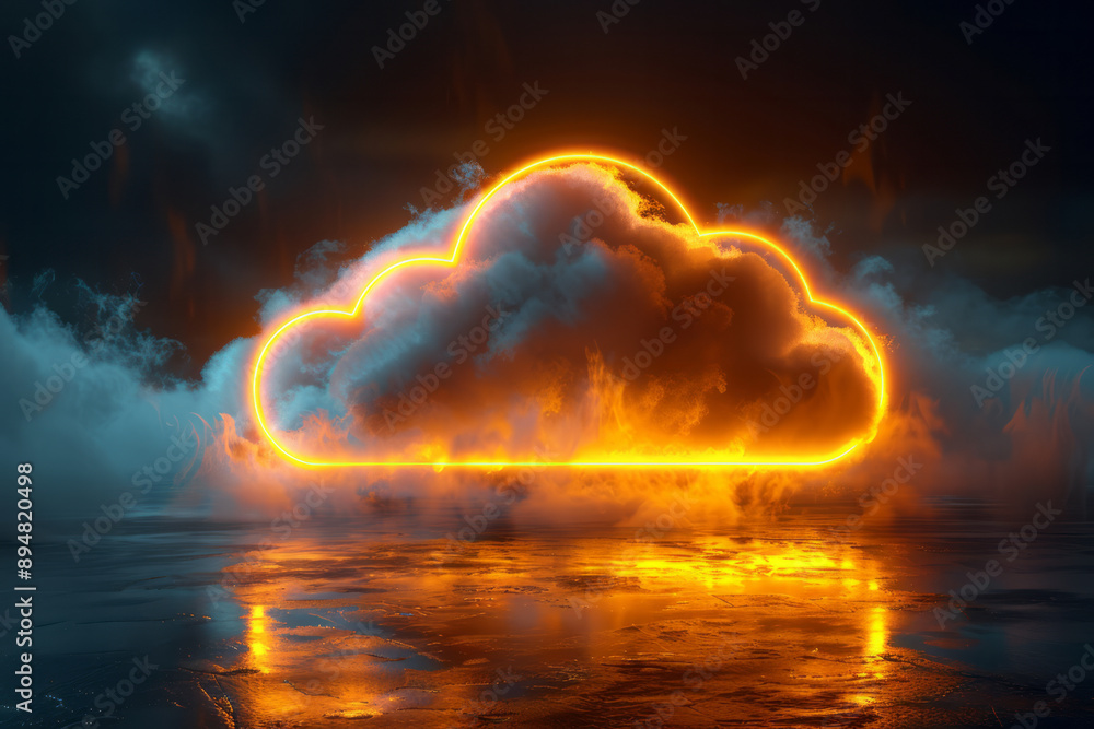 Poster a neon yellow cloud icon with a smoothly transitioning loading bar underneath, on a deep black backd