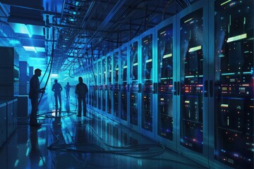 Technicians Maintaining High-Tech Data Center