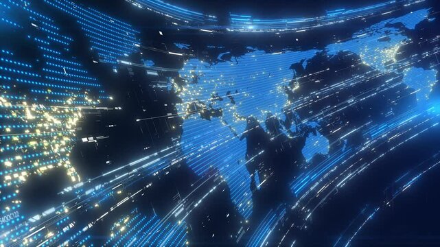 3d Curve World Map technology style looped