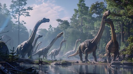 A group of Ouranosaurus congregating around an ancient watering hole.