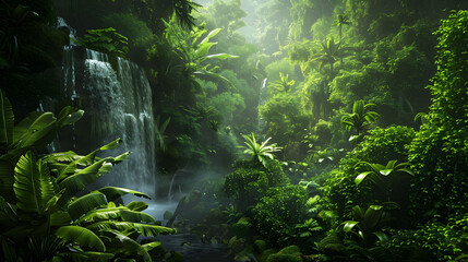 Landscape of waterfall in the rainy forest