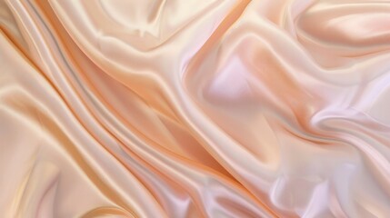 Fototapeta premium Light peach beige silk satin fabric with color gradient and soft drapery.