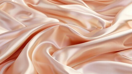 Light peach beige silk satin fabric with gentle drapery and soft folds.