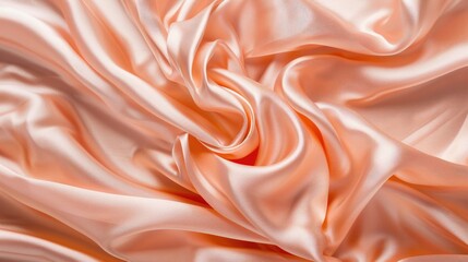 Obraz premium Light peach pink silk satin fabric with gentle drapery and luxury folds.