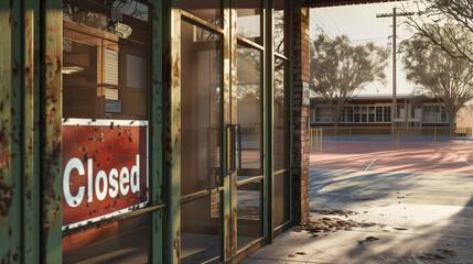 Naklejka premium A rustic, deserted school building with a 