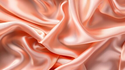 Obraz premium Light peach pink silk satin fabric with soft drapery and delicate folds.