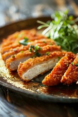 テーブルの上のとんかつ定食とコピースペース