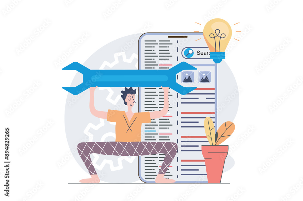 Leinwandbilder seo optimization concept in modern flat design for web. man analyzing search data, improving page tr