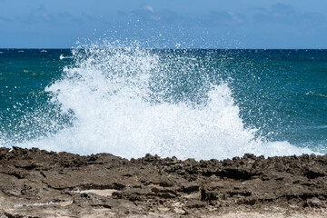 Storm surge on the Merlata coast of Ostuni, Puglia, Italy.