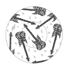 Icons set with guitars pattern, cupcakes form temlpate. Pencil sketch drawing illustration