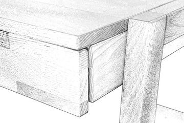 Wooden furniture surface, natural wood furniture close view photo background. Hand drawing, pencil sketch illustration