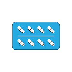 Blister pack with pills, medication packaging, isolated on white, pharmaceutical product illustration.