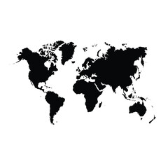 Obraz premium Black and white vector world map. Isolated on white background