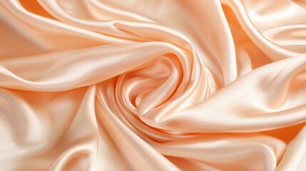 Fototapeta premium Pale peach beige silk satin fabric with delicate folds and soft drapery.