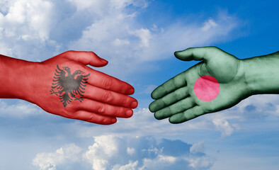 Bangladesh and Albania country handshaking with flags, consensus concept international co-operation illustration