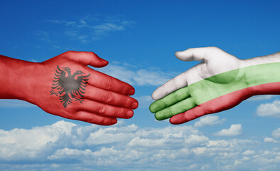 Bulgaria and Albania country handshaking with flags, consensus concept international co-operation illustration