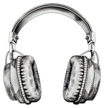 detailed headphones drawing, grayscale, front view clip art preview