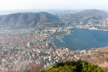 Panorama of Como city and Como lake. View from Brunate, Lombardy