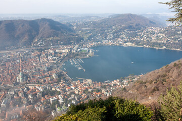 Fototapeta premium Panorama of Como city and Como lake. View from Brunate, Lombardy