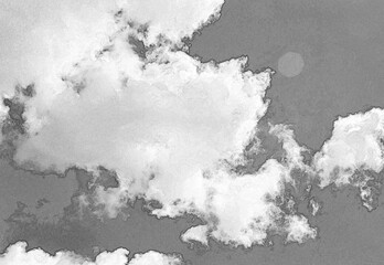 White clouds in summer sky natural background. Hand drawn pencil sketch illustration