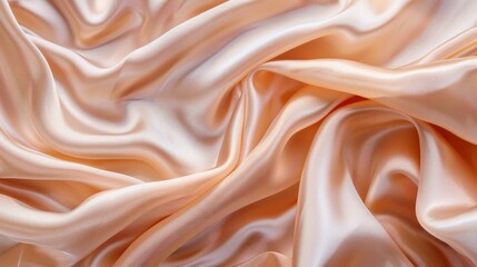 Fototapeta premium Pale peach beige silk satin fabric with elegant folds and gentle lines.