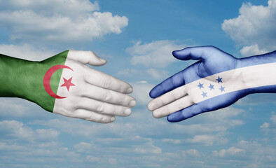 Honduras and Algeria country handshaking with flags, consensus concept international co-operation illustration