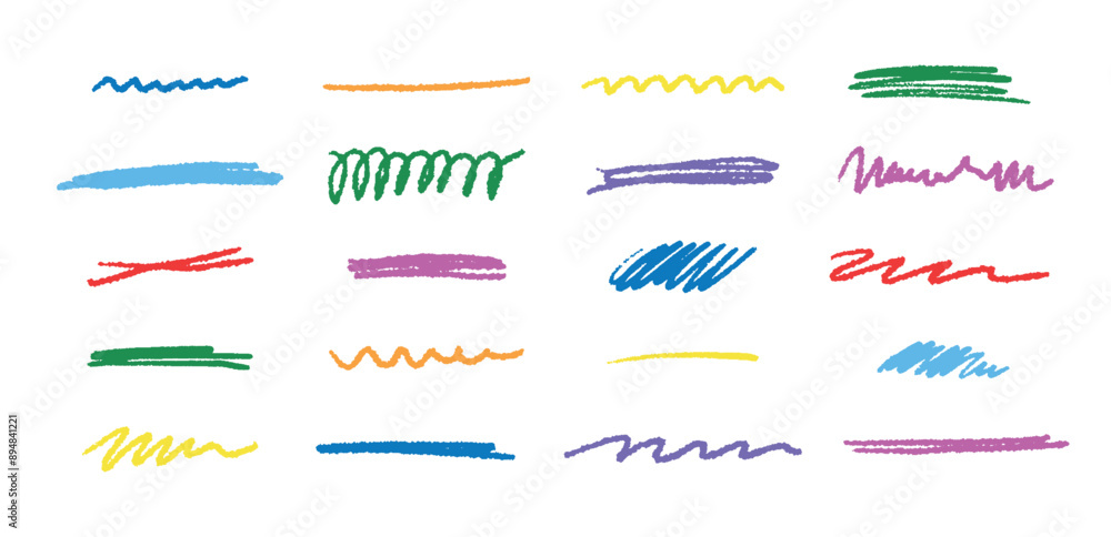 Poster doodle brush underlines set. black line sketches with pen marks. hand drawn vector elements on white