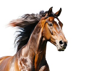 Obraz premium Horse Portrait: Chestnut Stallion with Flowing Mane - A Stunning Portrait of a Chestnut Stallion with a Flowing Mane. Captured in Motion, His Eyes Hold a Look of Determination and Strength. This Image