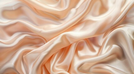 Fototapeta premium Pale peach beige silk satin fabric with soft folds and color gradient.