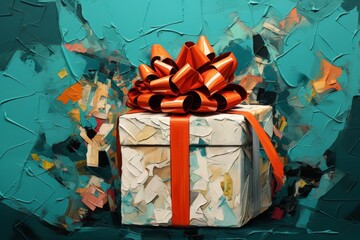 Gift box oil painting