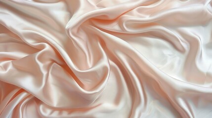 Fototapeta premium Pale peach pink silk satin fabric with soft drapery and elegant lines.