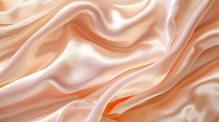 Obraz premium Pale peach pink silk satin fabric with soft drapery and elegant lines.