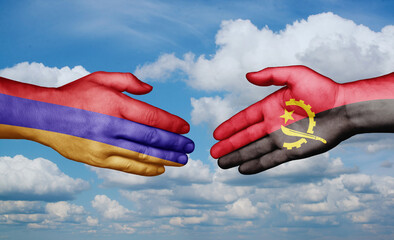 Armenia and Angola country handshaking with flags, consensus concept international co-operation illustration