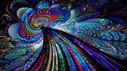 Vibrant Stained Glass Design with Intricate Patterns and Colorful Swirls.