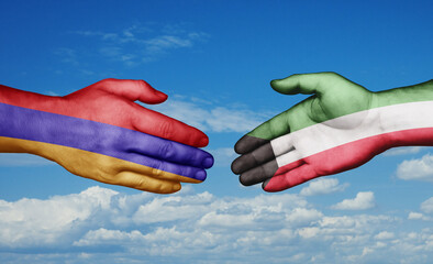 Kuwait and Armenia country handshaking with flags, consensus concept international co-operation illustration