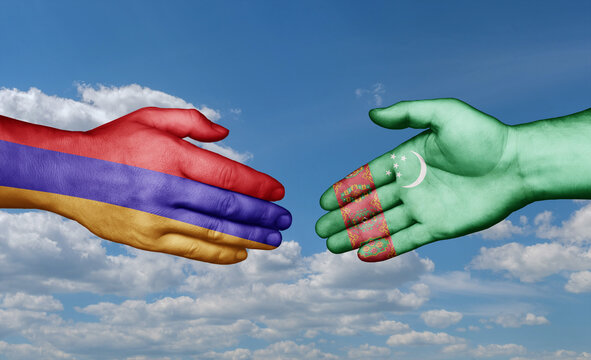 Turkmenistan and ZXCV country handshaking with flags, consensus concept international co-operation illustration