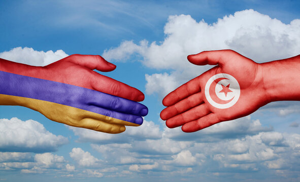 Tunisia and ZXCV country handshaking with flags, consensus concept international co-operation illustration
