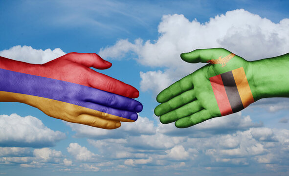 Zambia and ZXCV country handshaking with flags, consensus concept international co-operation illustration