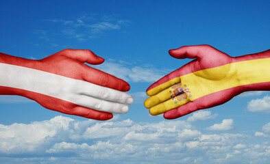 Spain and Austria country handshaking with flags, consensus concept international co-operation illustration