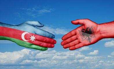 Azerbaijan and Albania country handshaking with flags, consensus concept international co-operation illustration