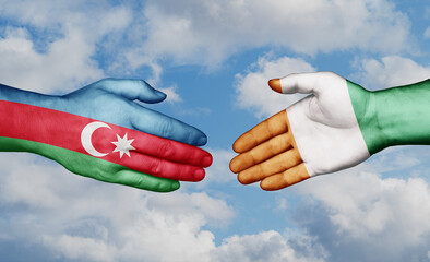 Ivory Coast or Cote d'Ivoire and Azerbaijan country handshaking with flags, consensus concept international co-operation illustration