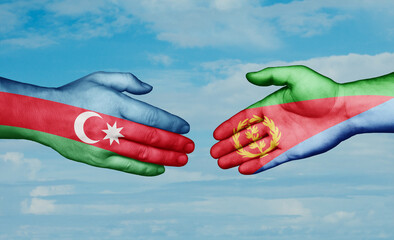 Eritrea and Azerbaijan country handshaking with flags, consensus concept international co-operation illustration